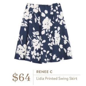 Renee C. Navy and White Floral A-Line Swing Skirt